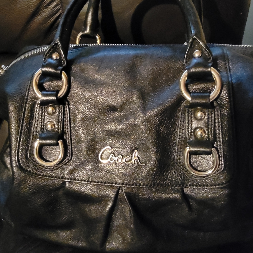 Coach Black Leather Satchel with Polished Finish